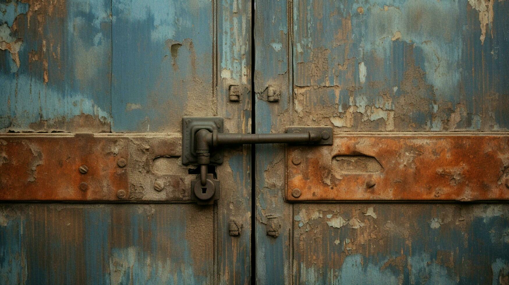 rusty metal door with old steel lock and dirty handle photo