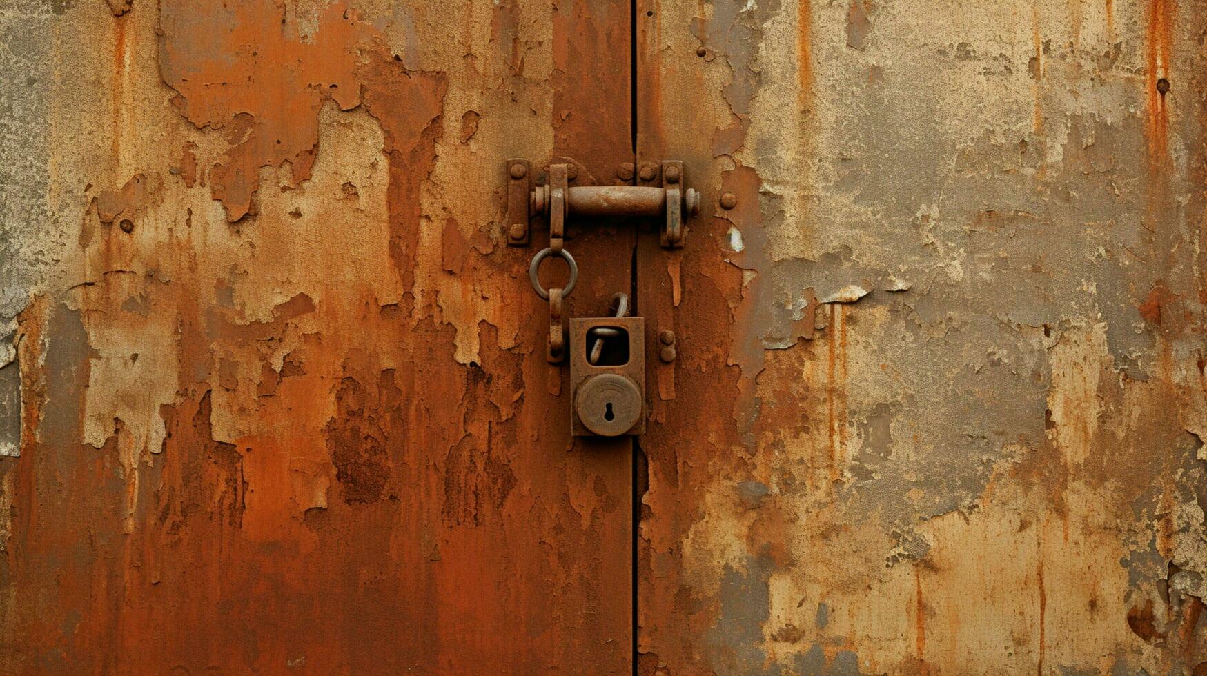 rusty metal door with old steel lock and dirty handle photo