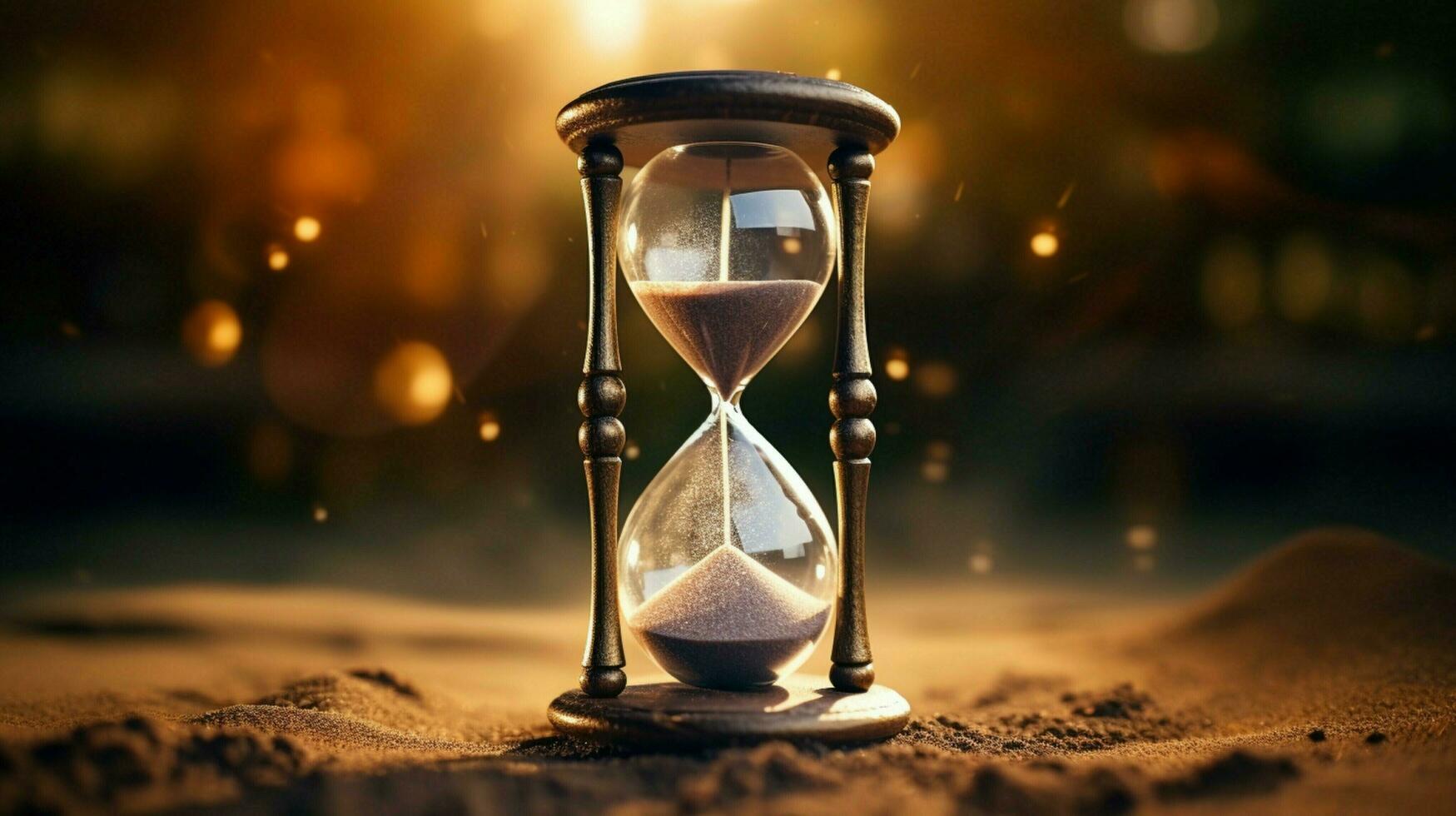 sand flowing through antique hourglass time up photo