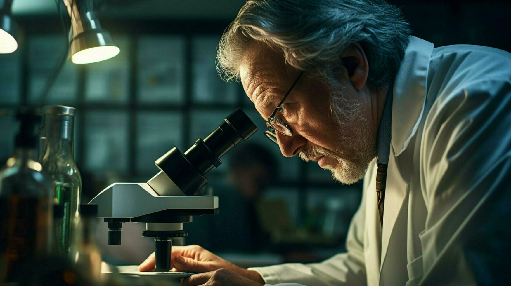 scientist scrutinizes medical sample with high scale photo