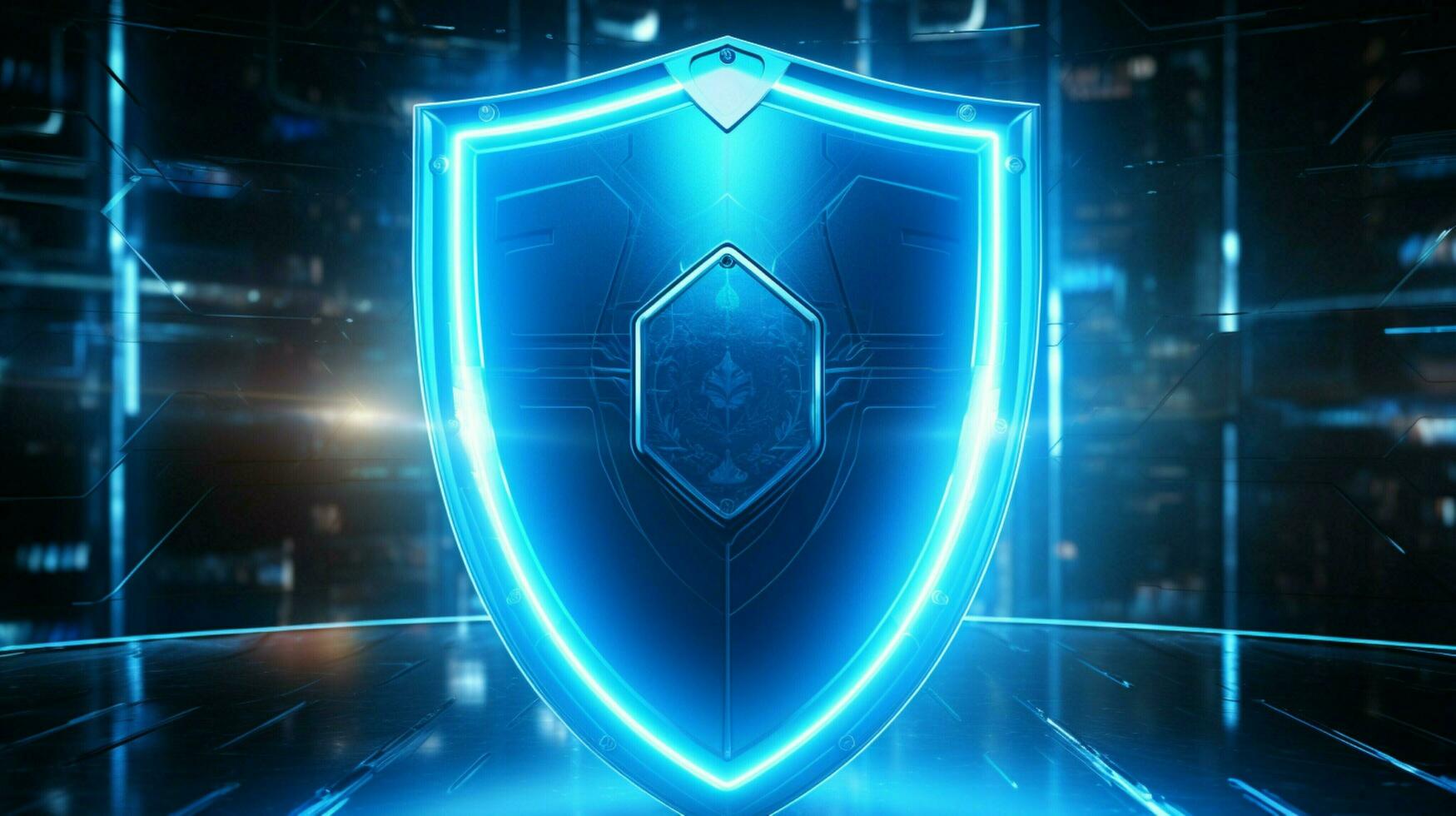 security shield glows blue symbolizes safety and encryption photo