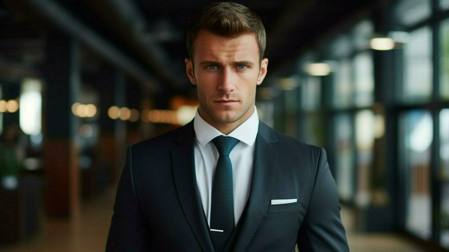 serious businessman in suit looking at camera with confident photo