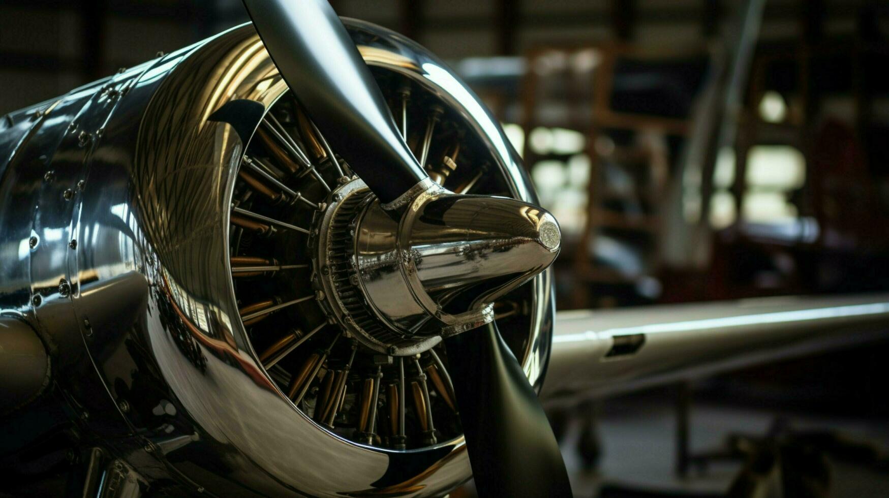 shiny metallic engine propeller turning in workshop photo