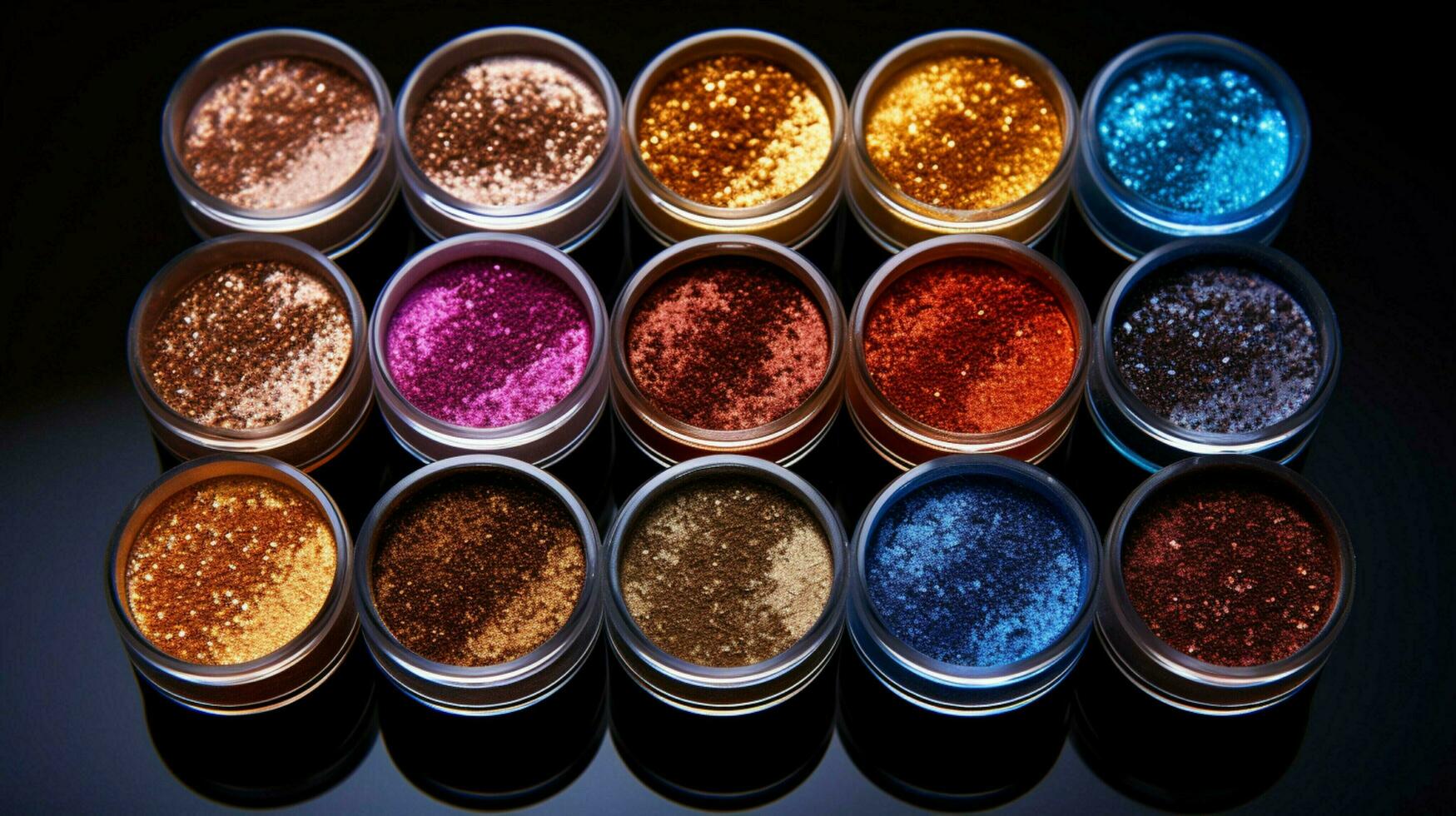 shiny multi colored eyeshadow set with glitter decoration photo