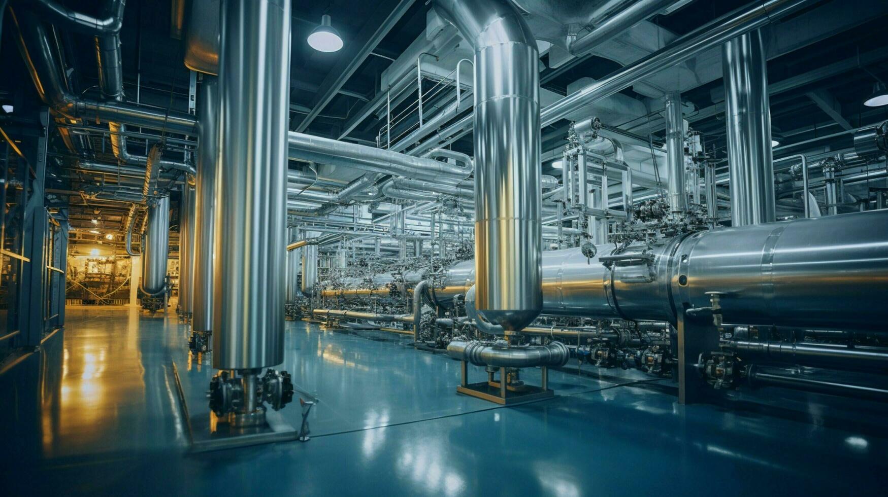 shiny stainless steel equipment in chemical plant photo