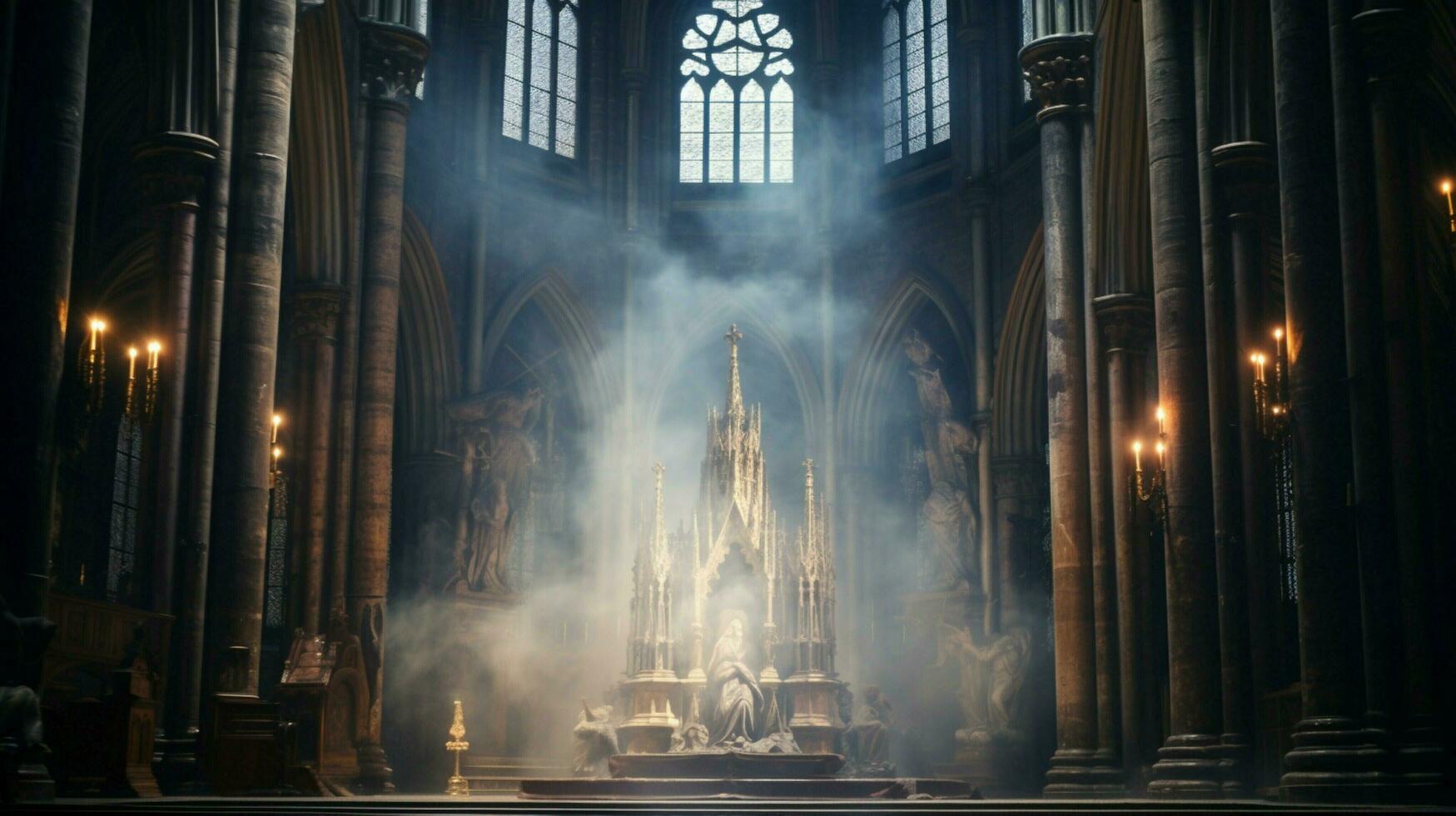 silent prayer in majestic gothic basilica chapel photo