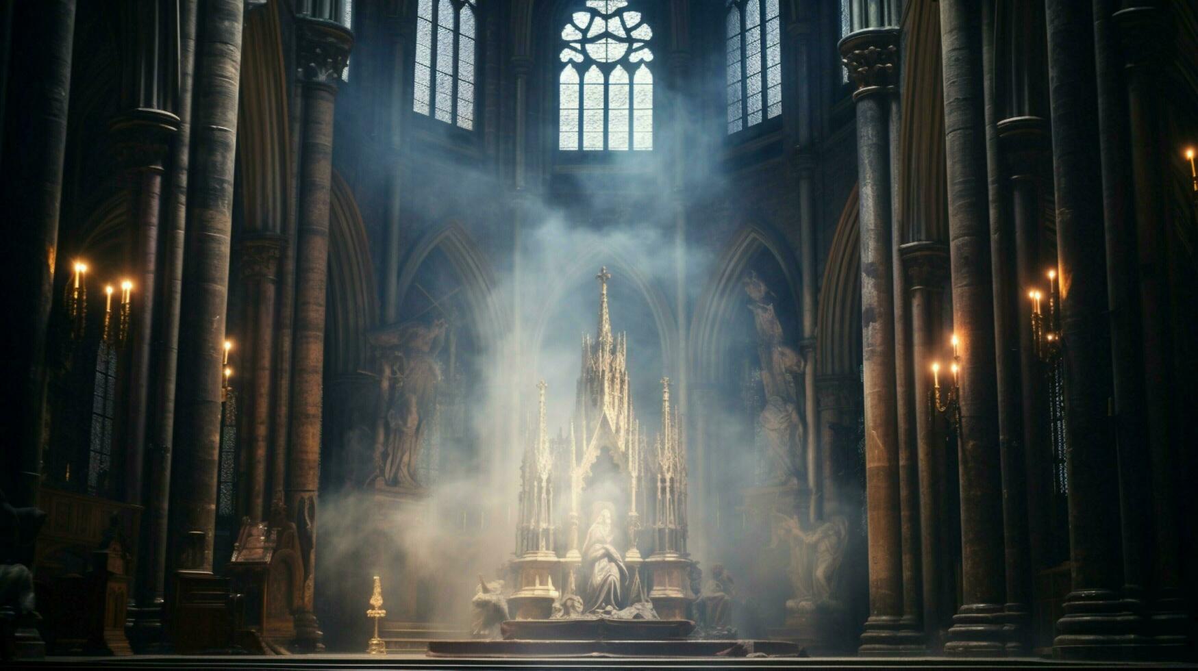 silencio oración en majestuoso gótico basílica capilla foto