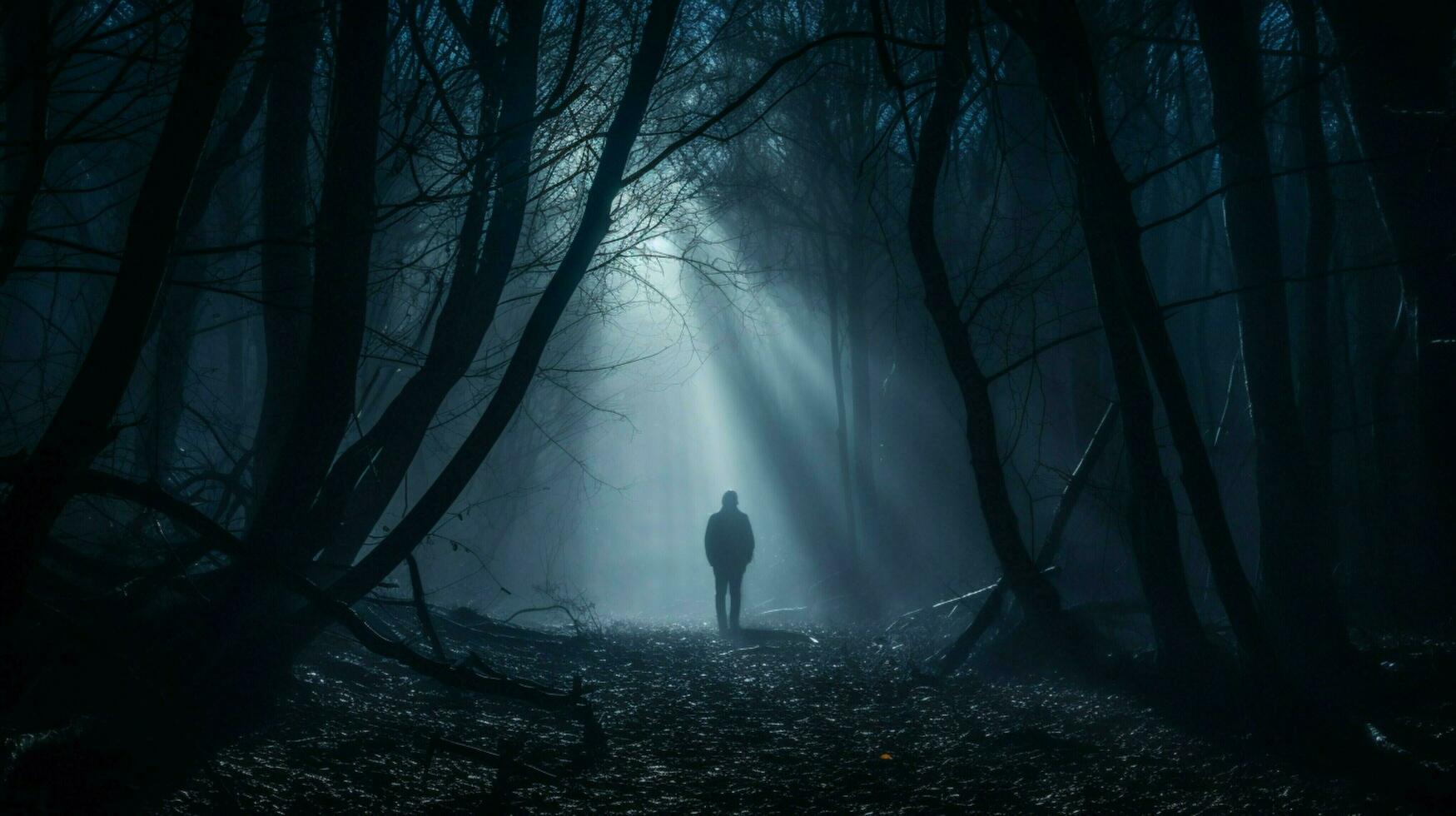 silhouette in fog spooky forest mystery revealed photo