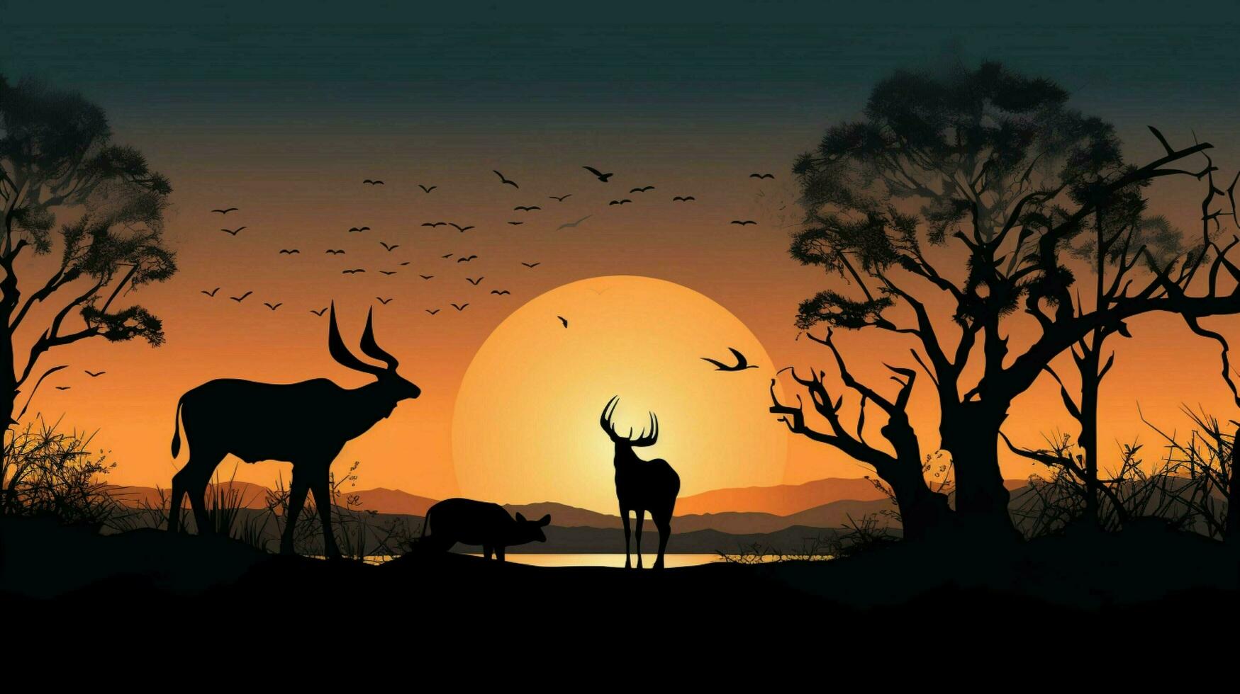 silhouette of animals in the wild at dusk photo