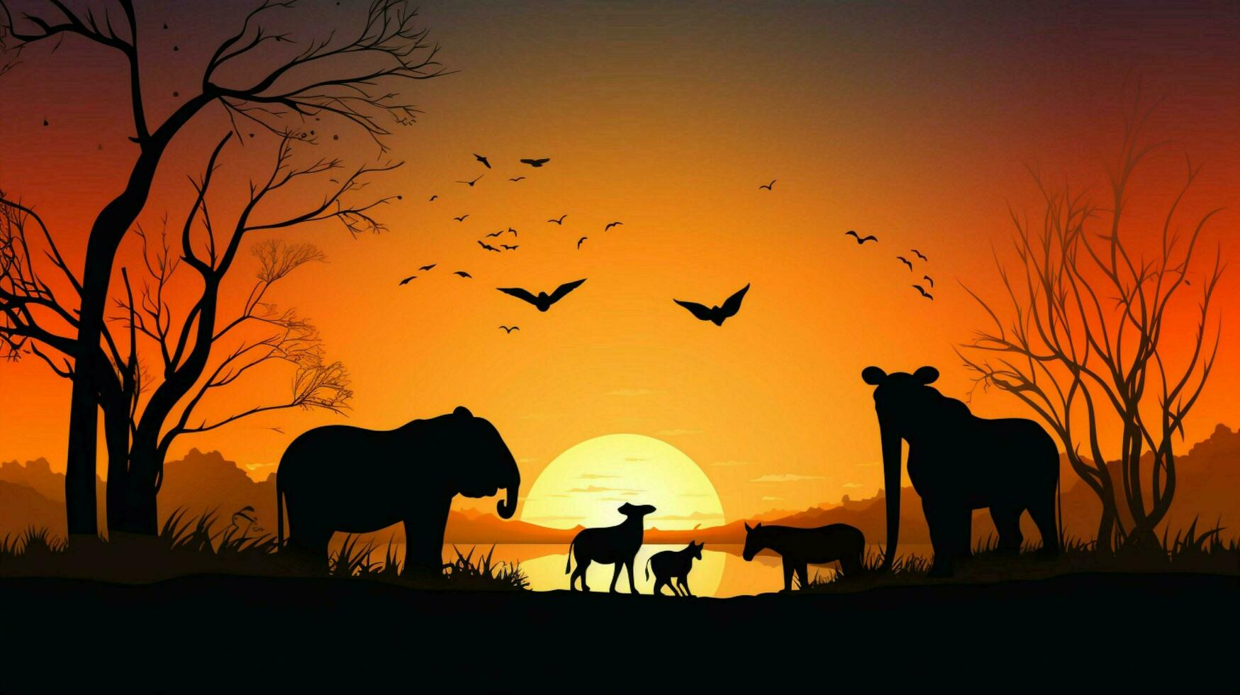 silhouette of animals in the wild at dusk photo