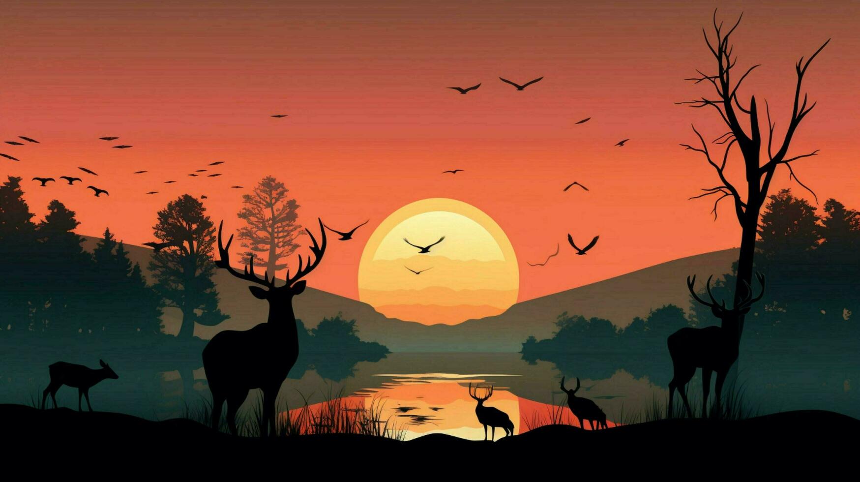 silhouette of animals in the wild at dusk photo