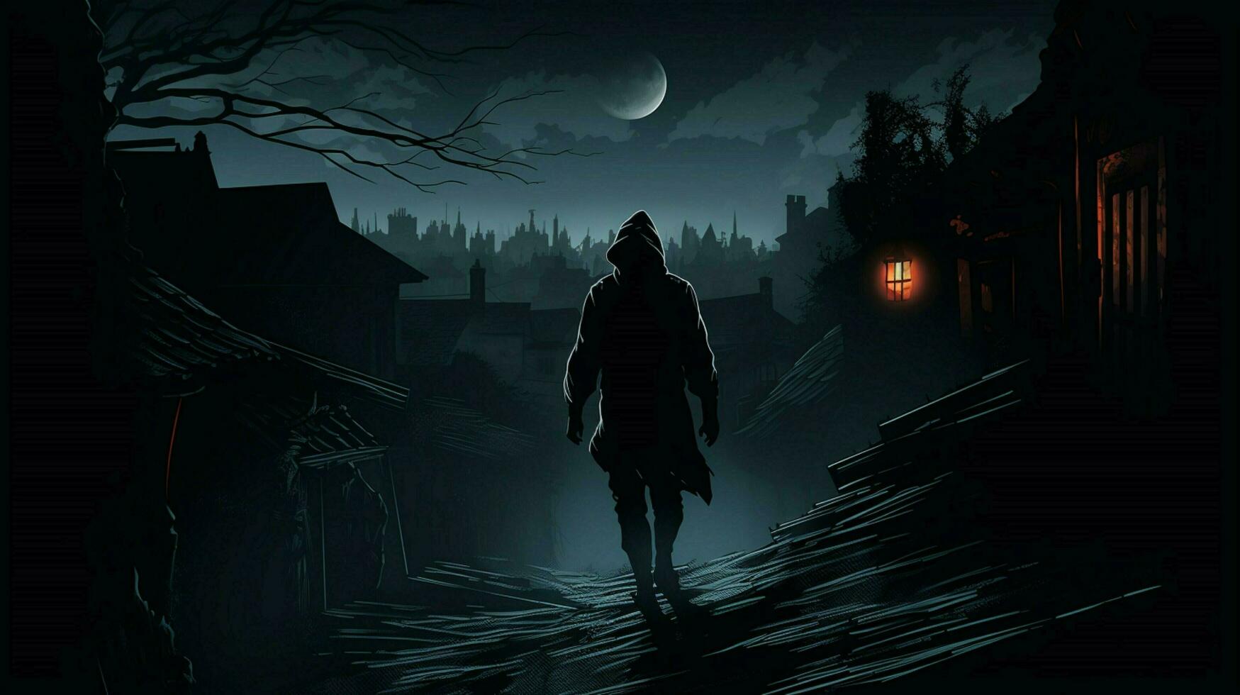silhouette of hooded thief lurking in the night photo