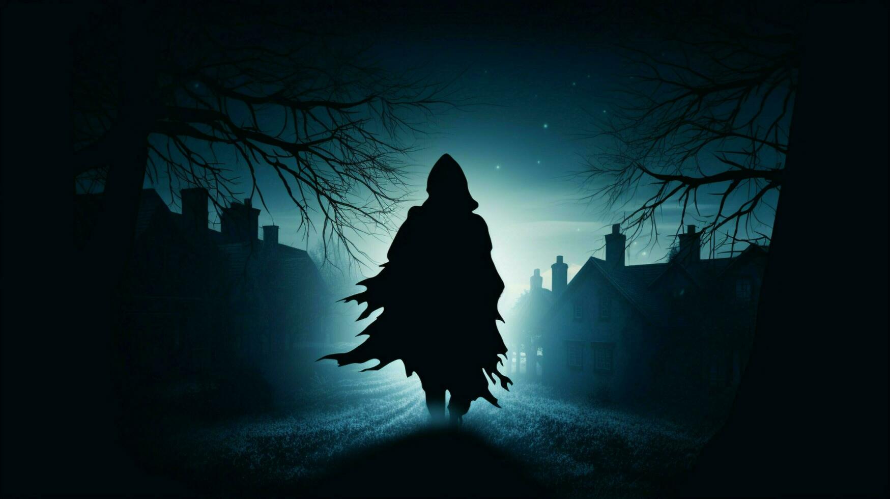 silhouette of hooded thief lurking in the night photo