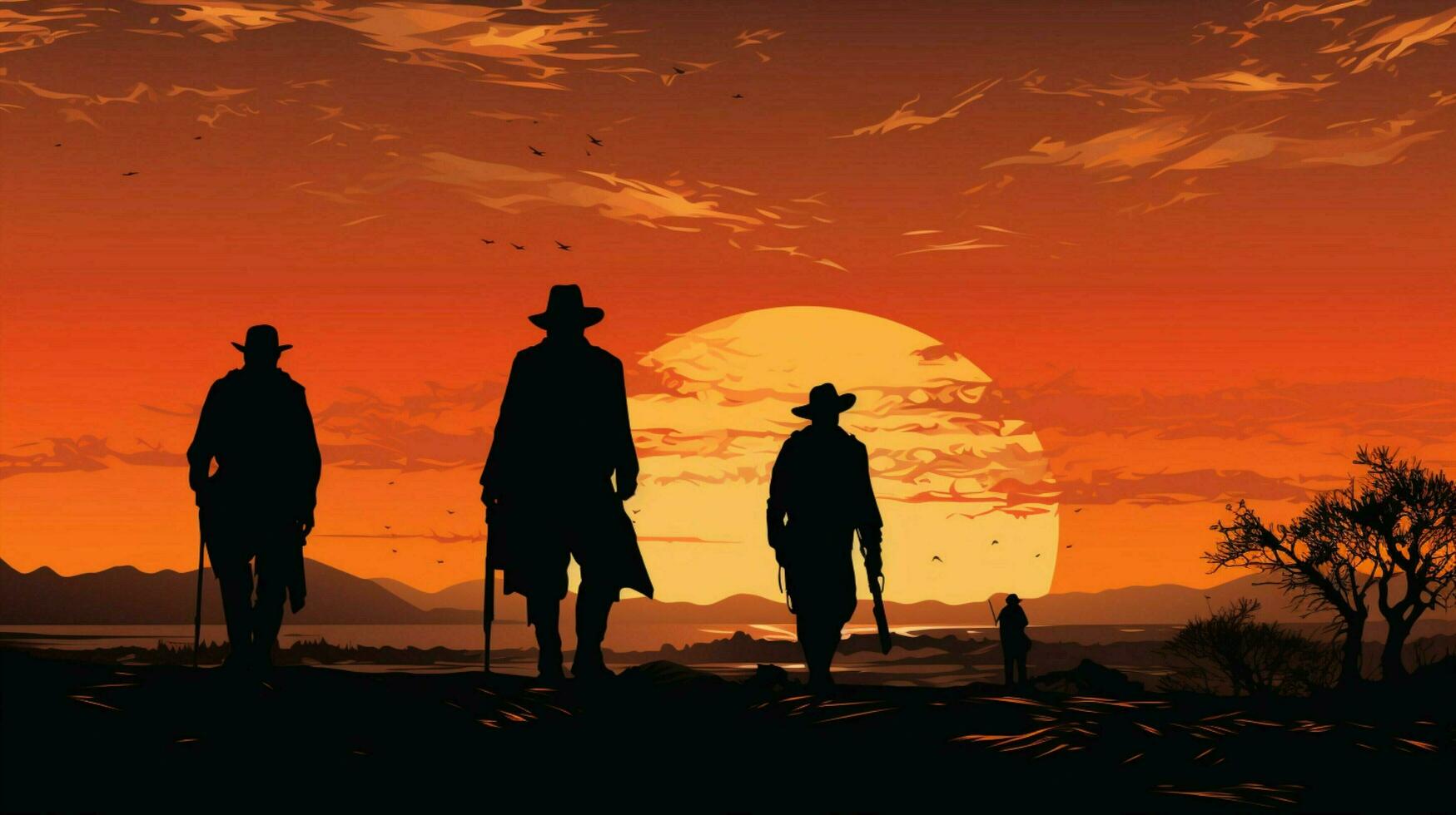 silueta de hombres caminando al aire libre a puesta de sol foto