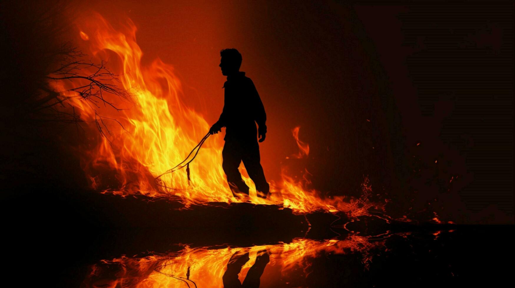 silueta de uno persona trabajando ardiente fuego foto