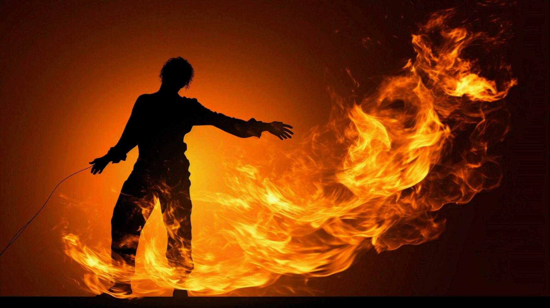 silhouette of one person working burning flame photo