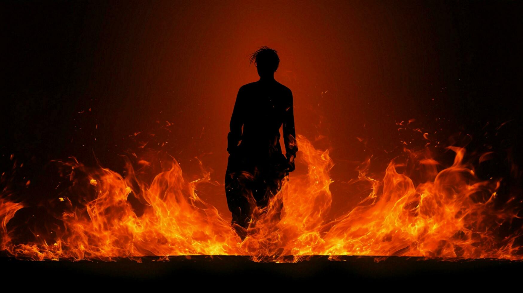 silhouette of one person working burning flame photo