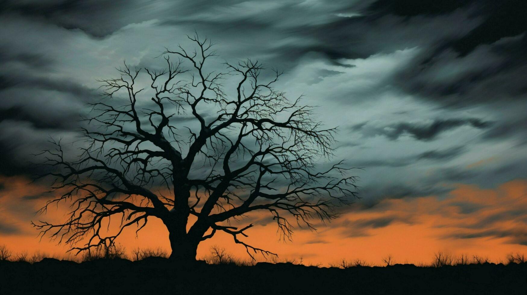 silhouette of tree against moody sky photo