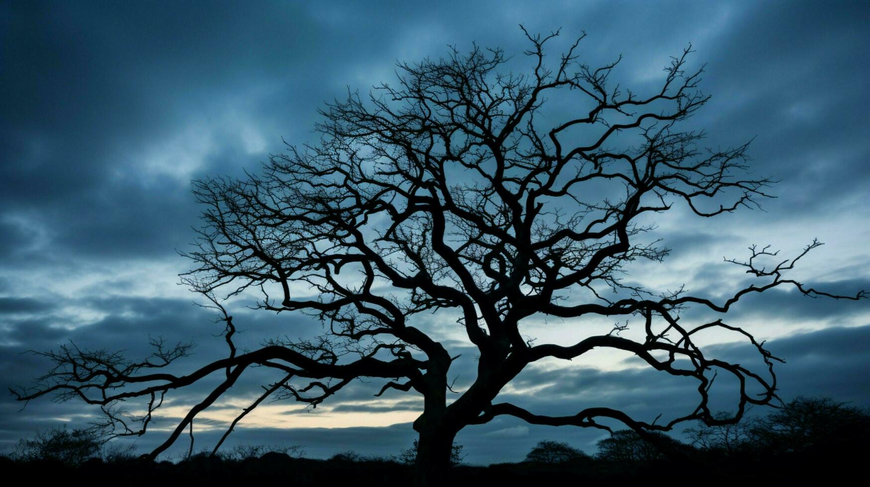 silhouette of tree against moody sky photo