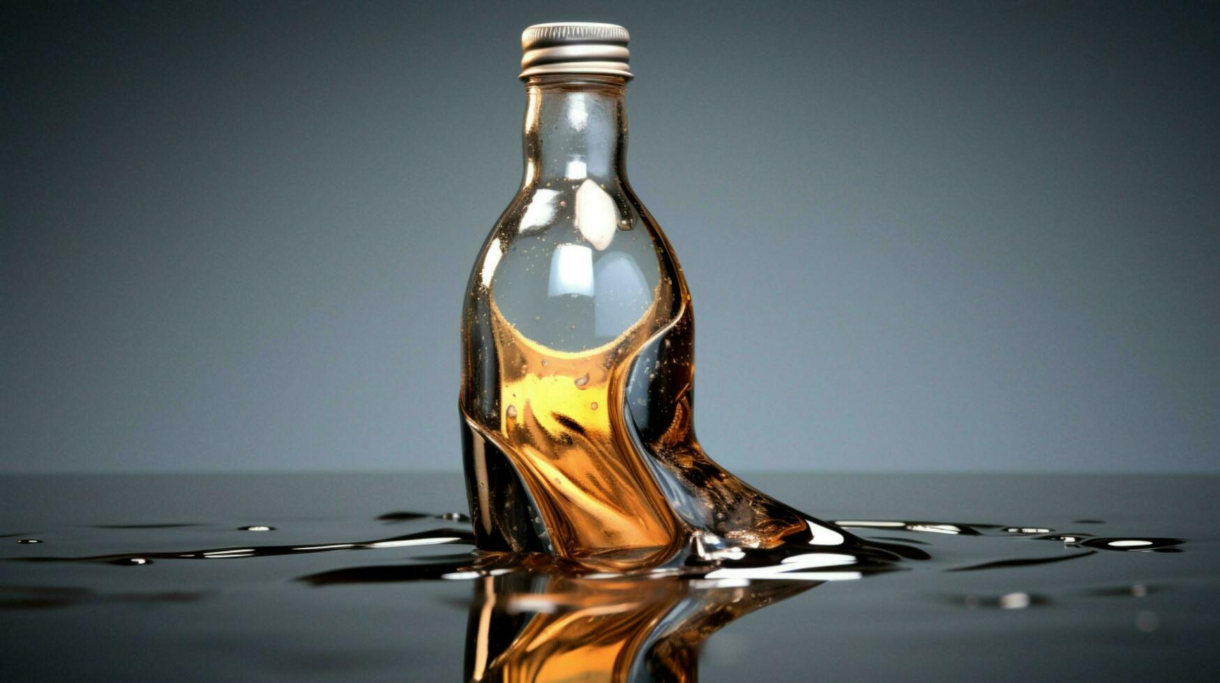 single metal bottle with liquid and reflection photo