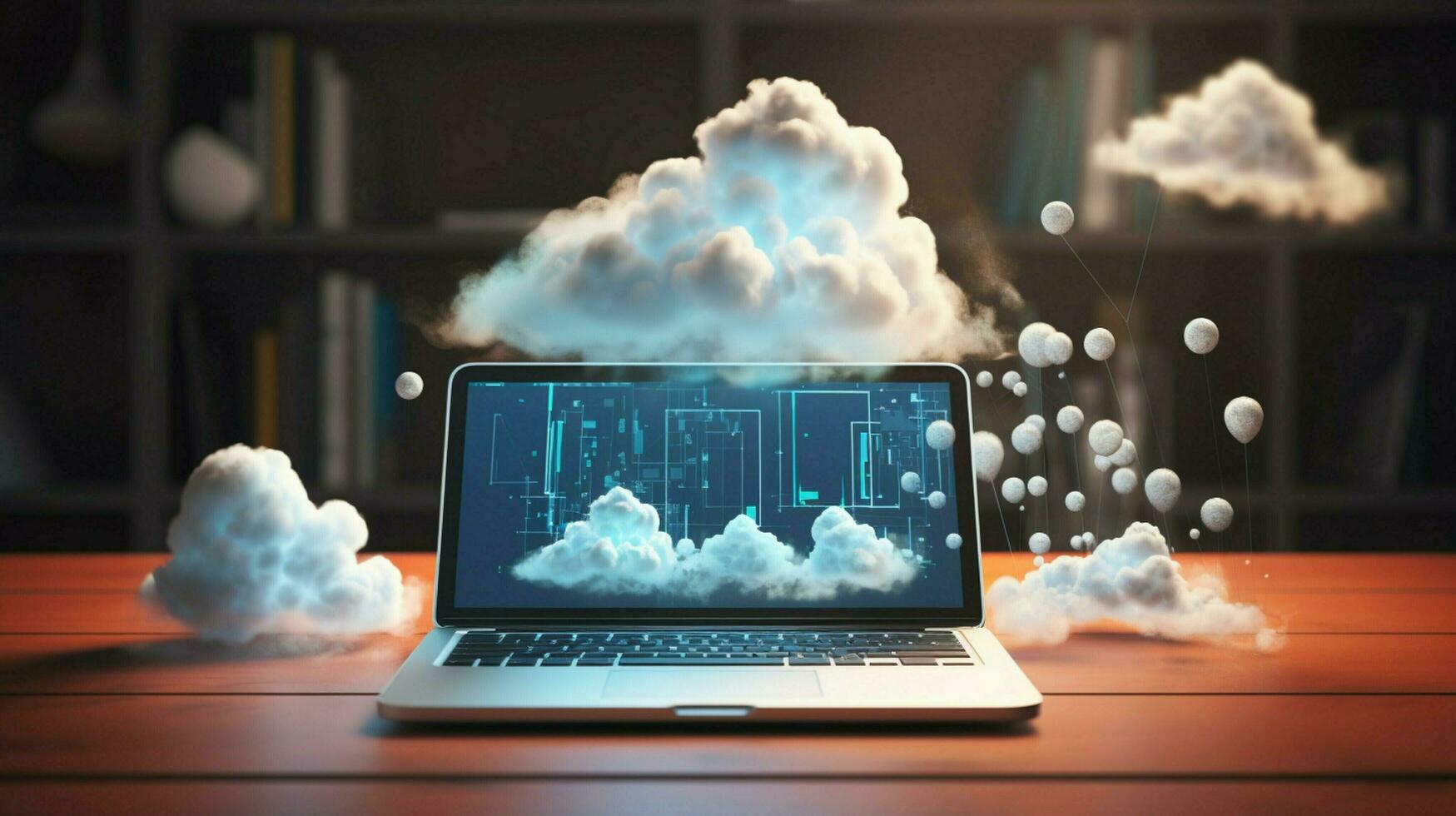 smartphone and laptop communicate wirelessly over cloud photo