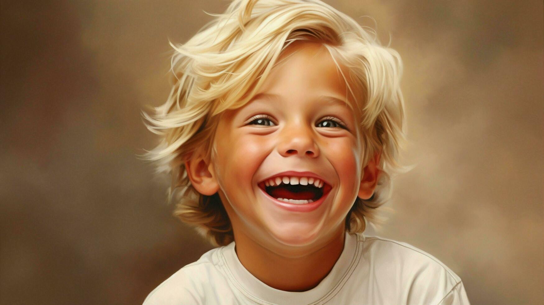 smiling cheerful child with blond hair radiates happiness photo