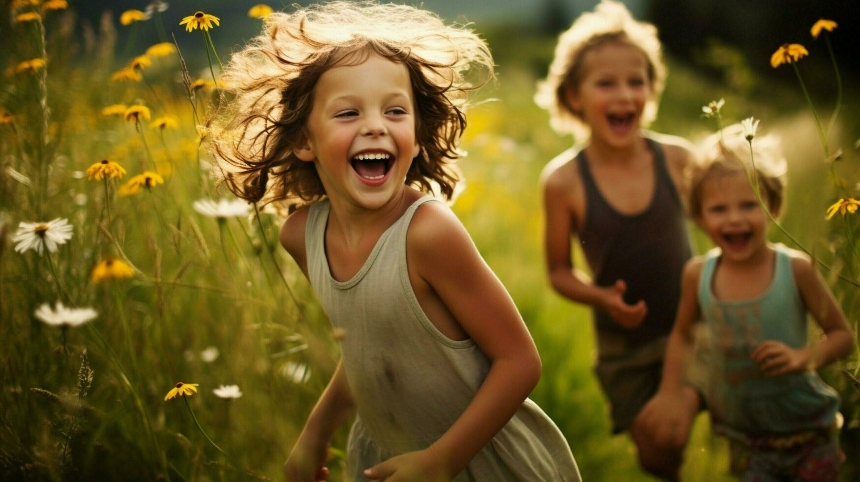 smiling children enjoying nature carefree summer fun photo