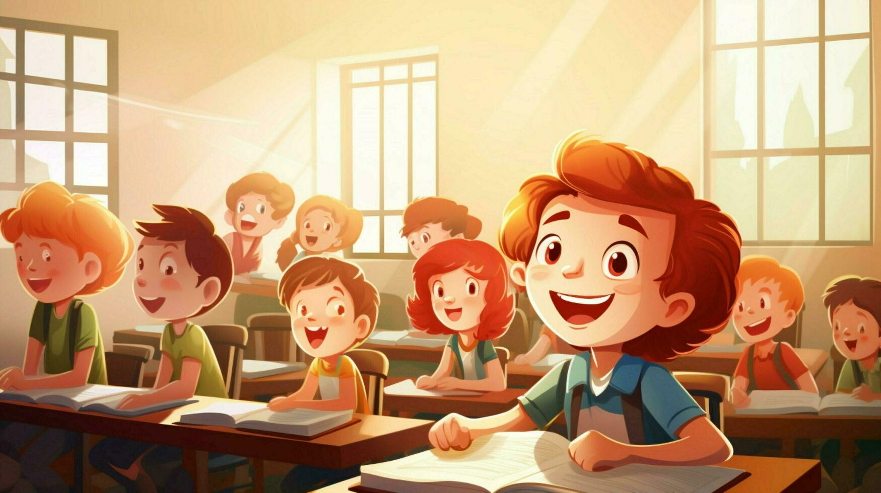 smiling children in classroom learning and studying photo