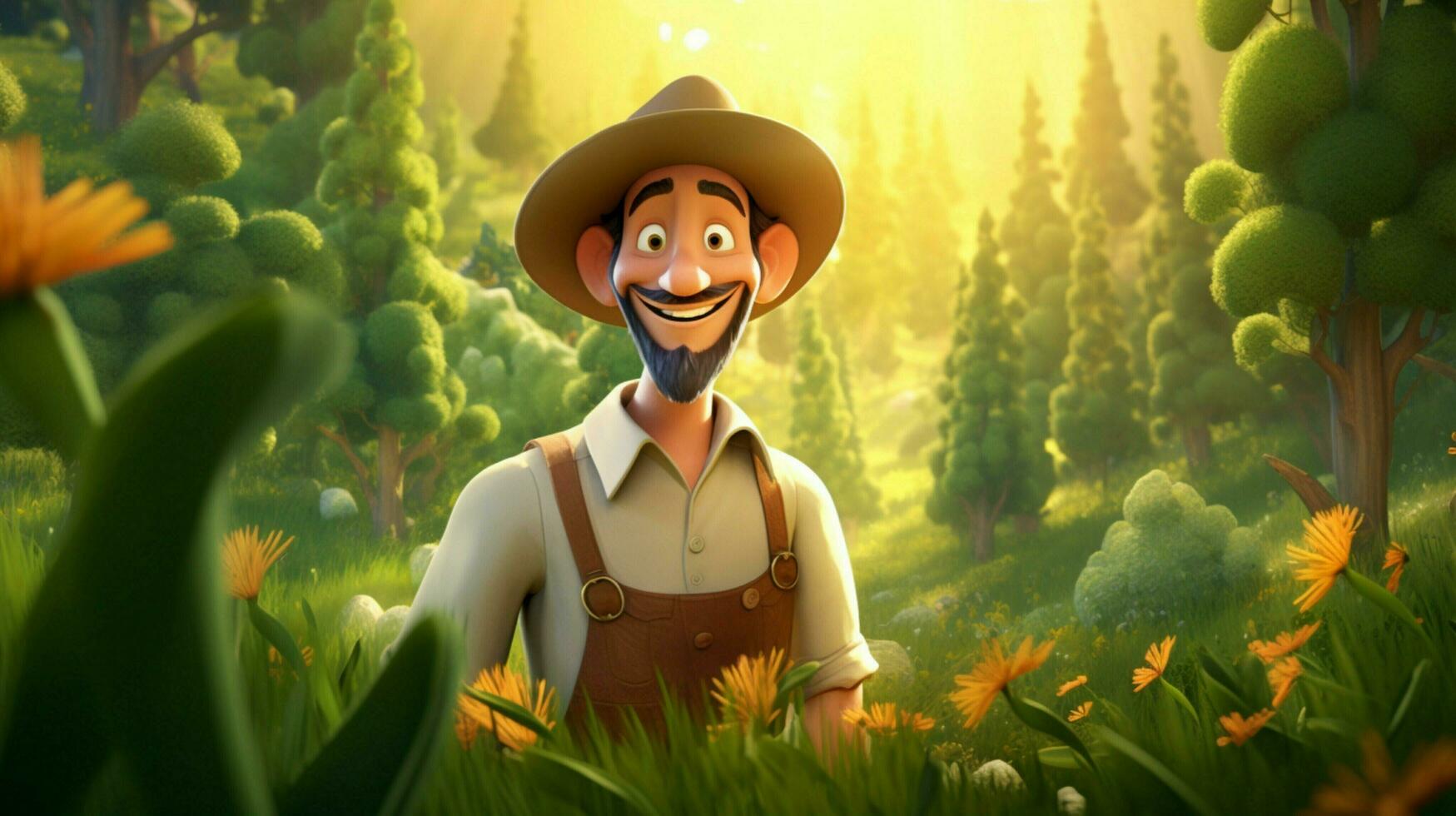 smiling farmer standing in rural forest environment photo