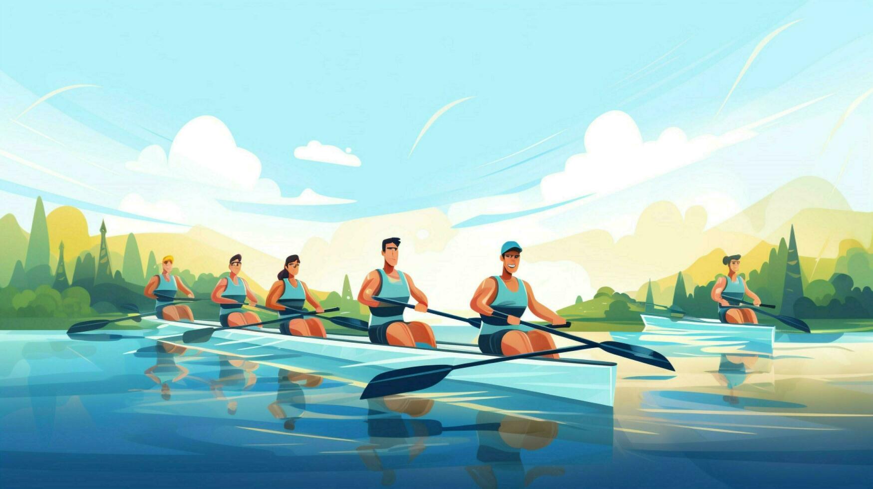 smiling men and women enjoy sport rowing photo