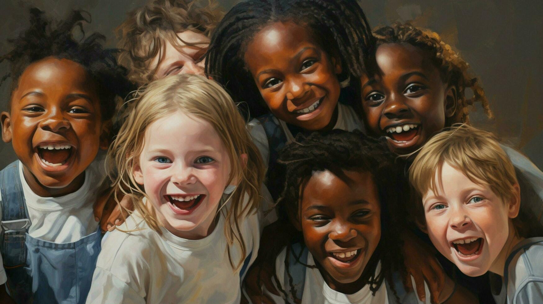 smiling school children posing for cheerful portrait photo