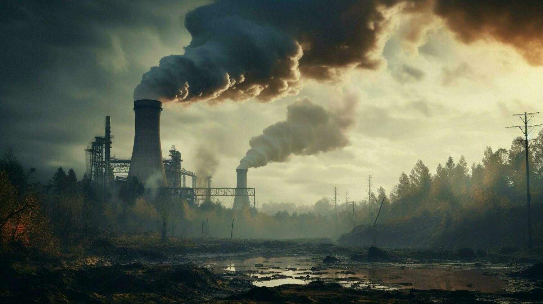 smoke rises from factory chimney polluting nature photo