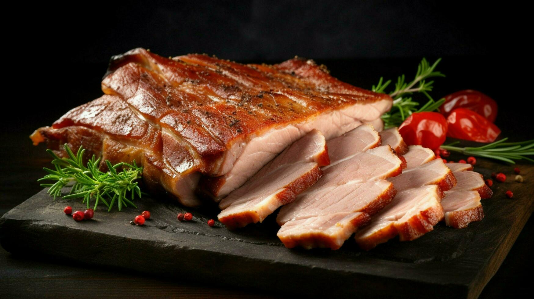 smoked pork slice gourmet delicatessen fresh and unhealth photo