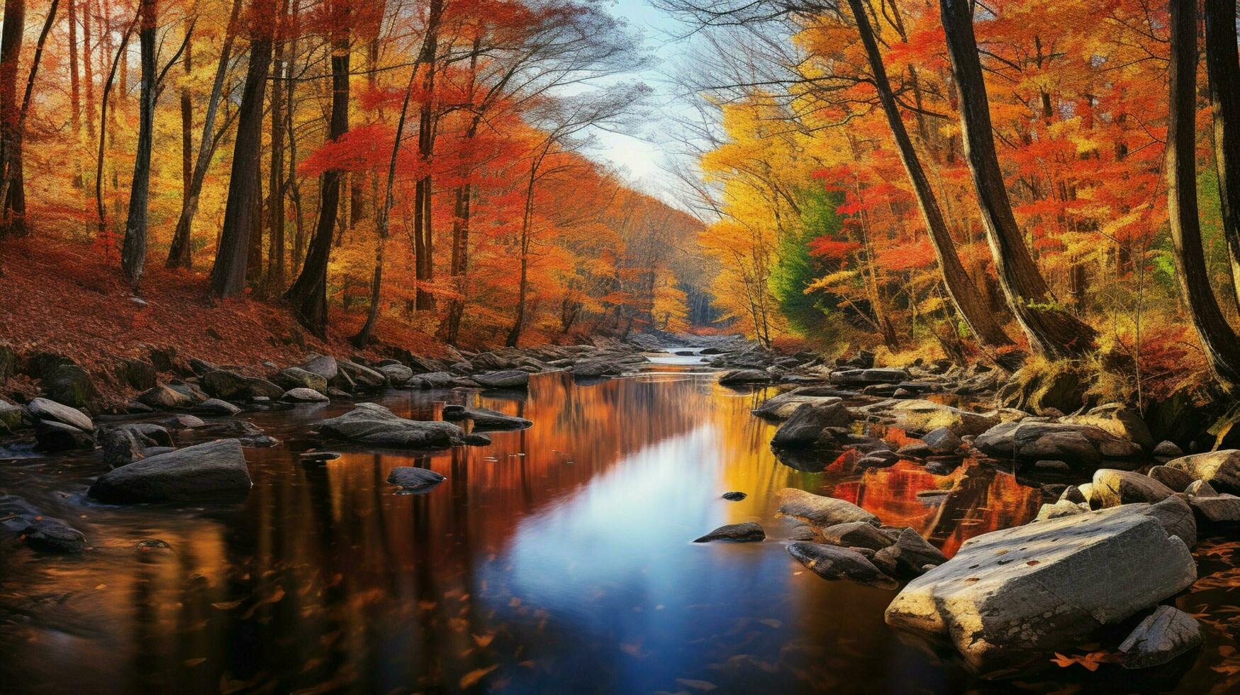 suave fluido agua refleja vibrante otoño colores foto