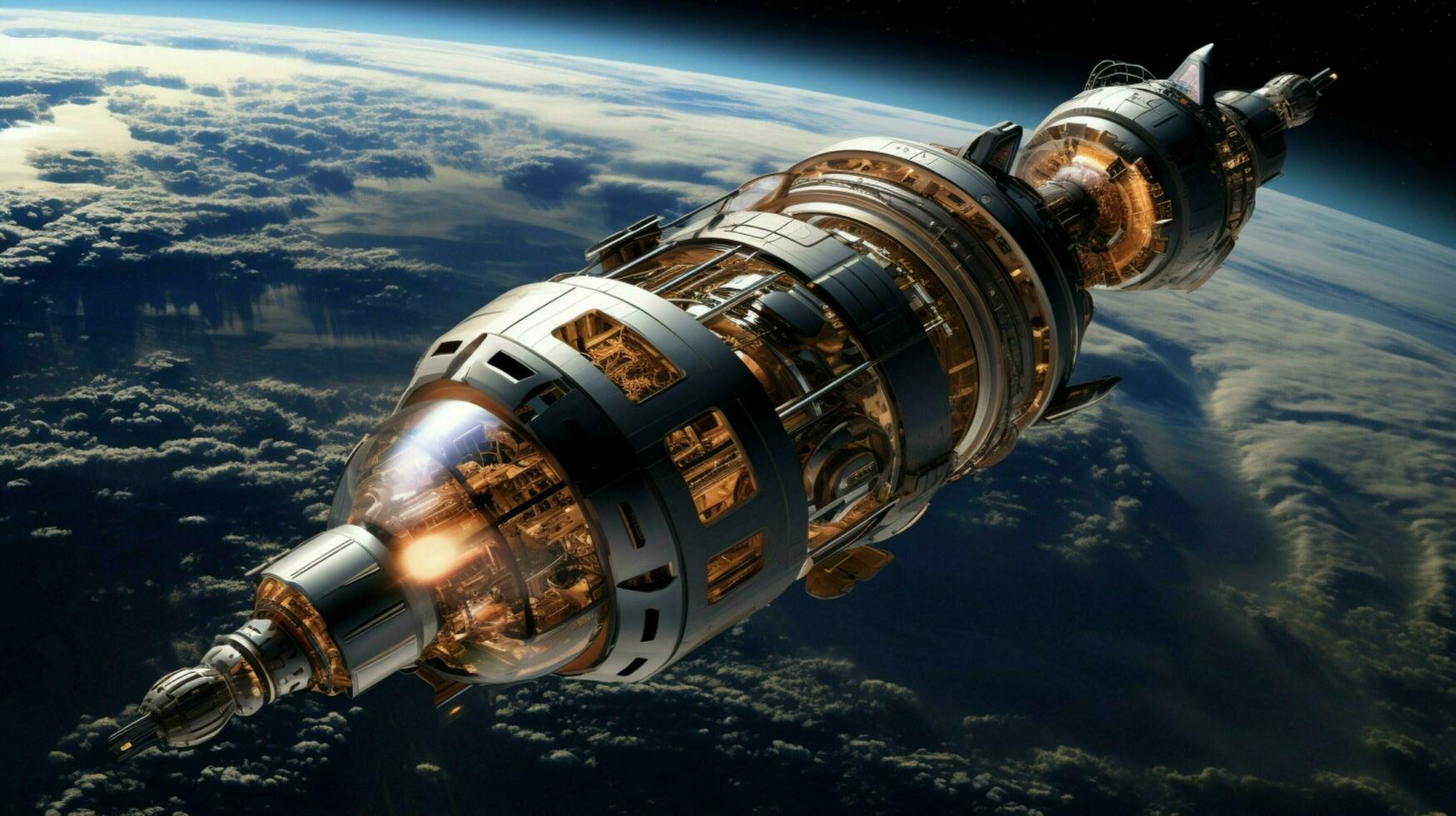 space travel vehicle orbiting planet with technology photo