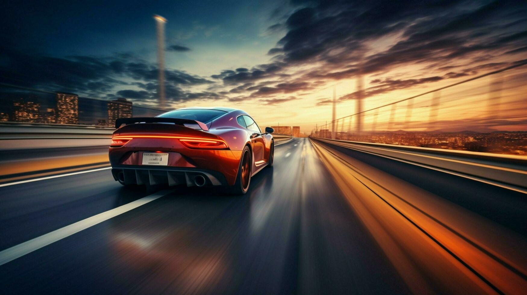 speeding sports car on multiple lane highway photo