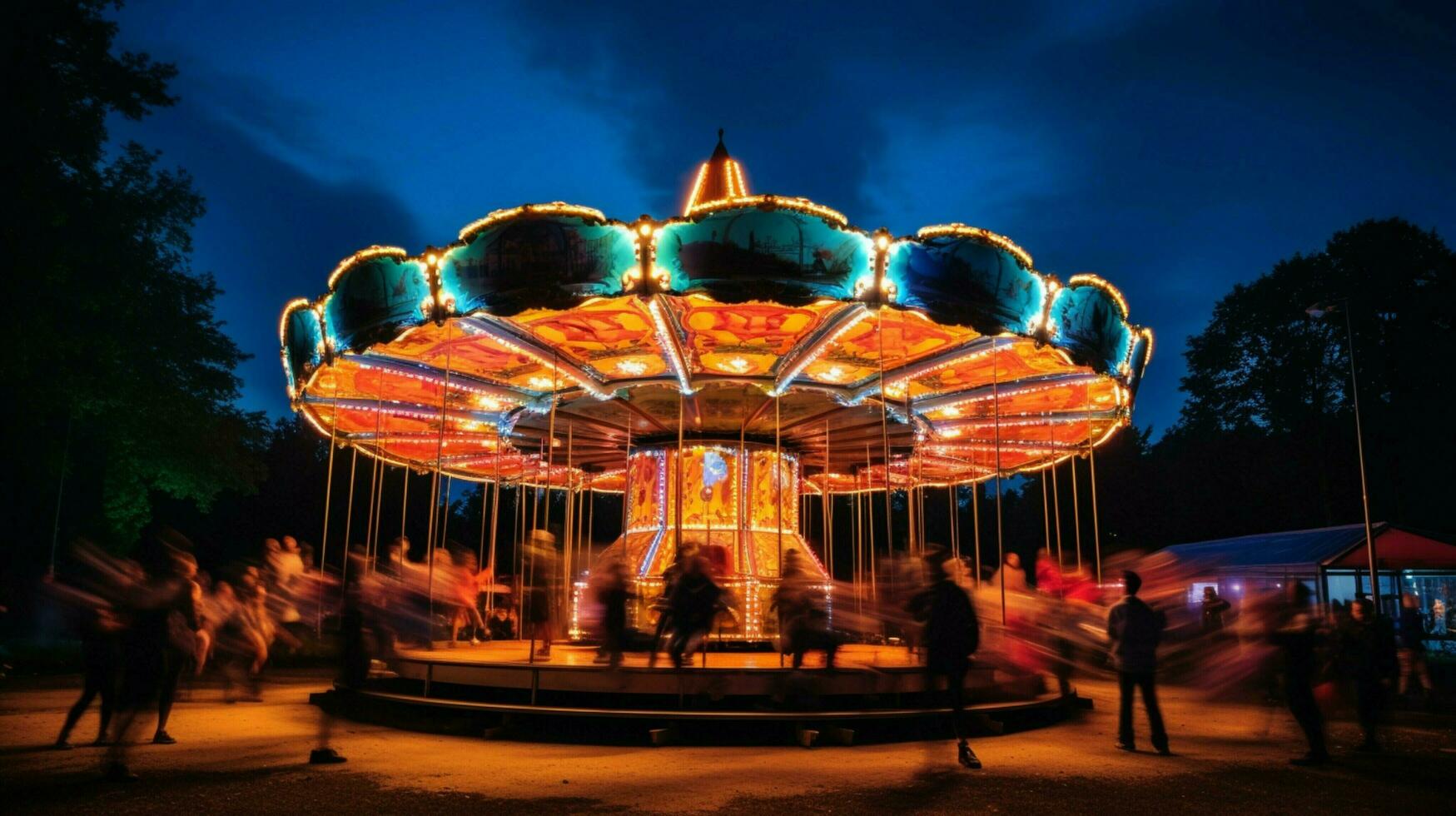 hilado carrusel trae alegría a Noche multitud foto