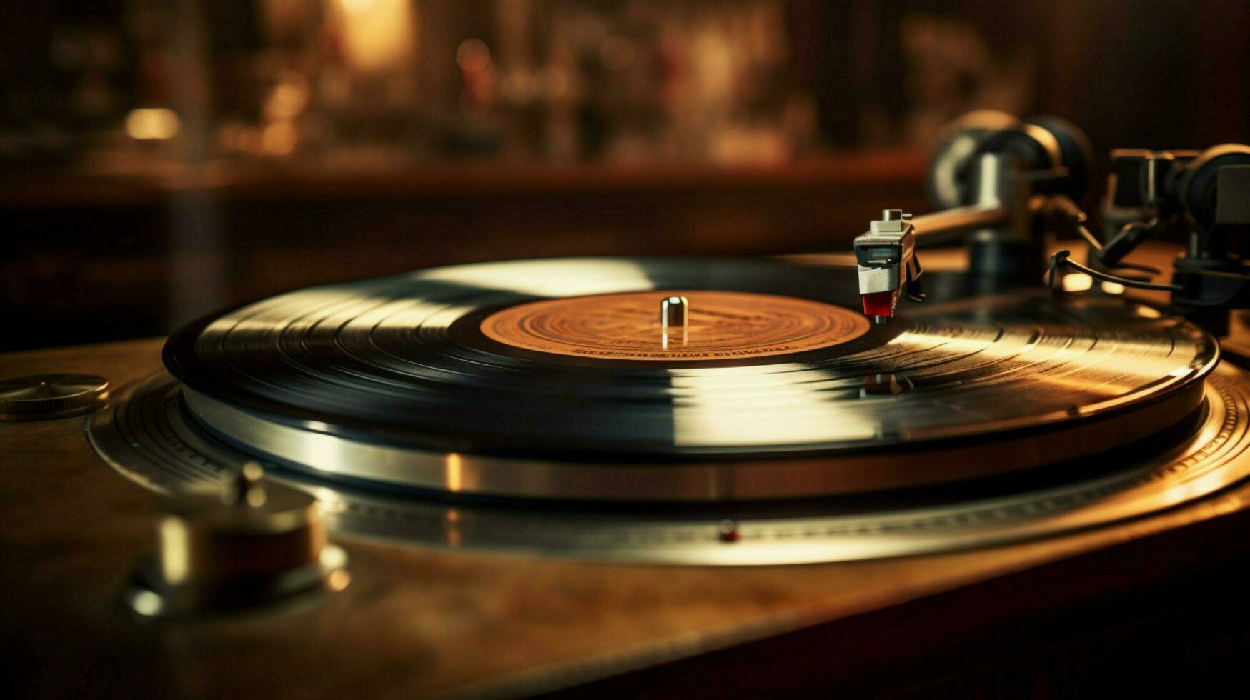 spinning grooved disk on old fashioned turntable photo