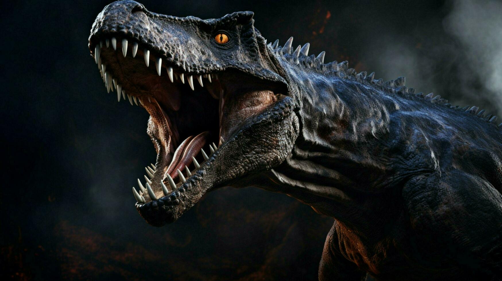 spooky dinosaur roaring in prehistoric era photo