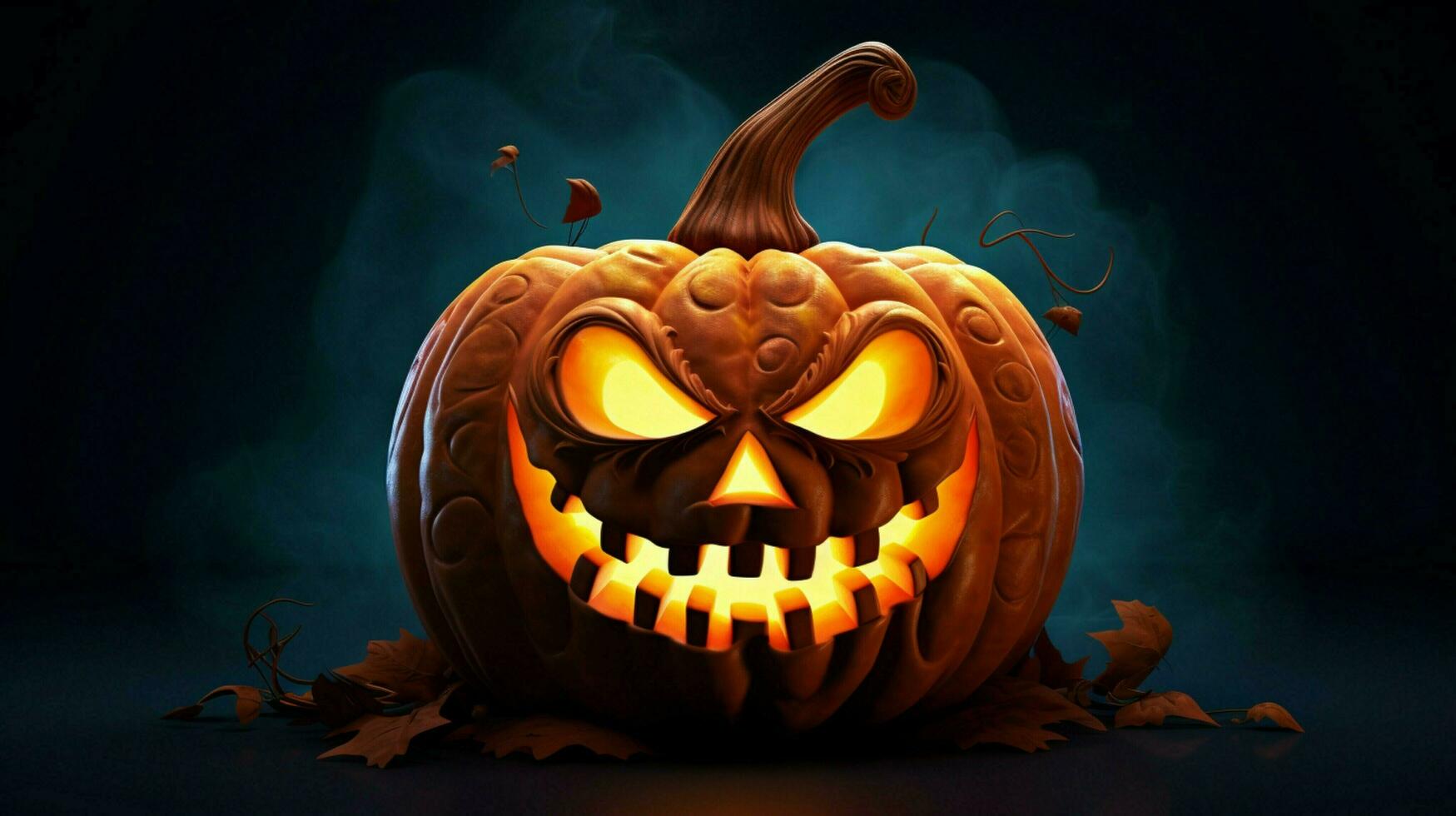 spooky halloween night glowing pumpkin lantern evil smiling photo
