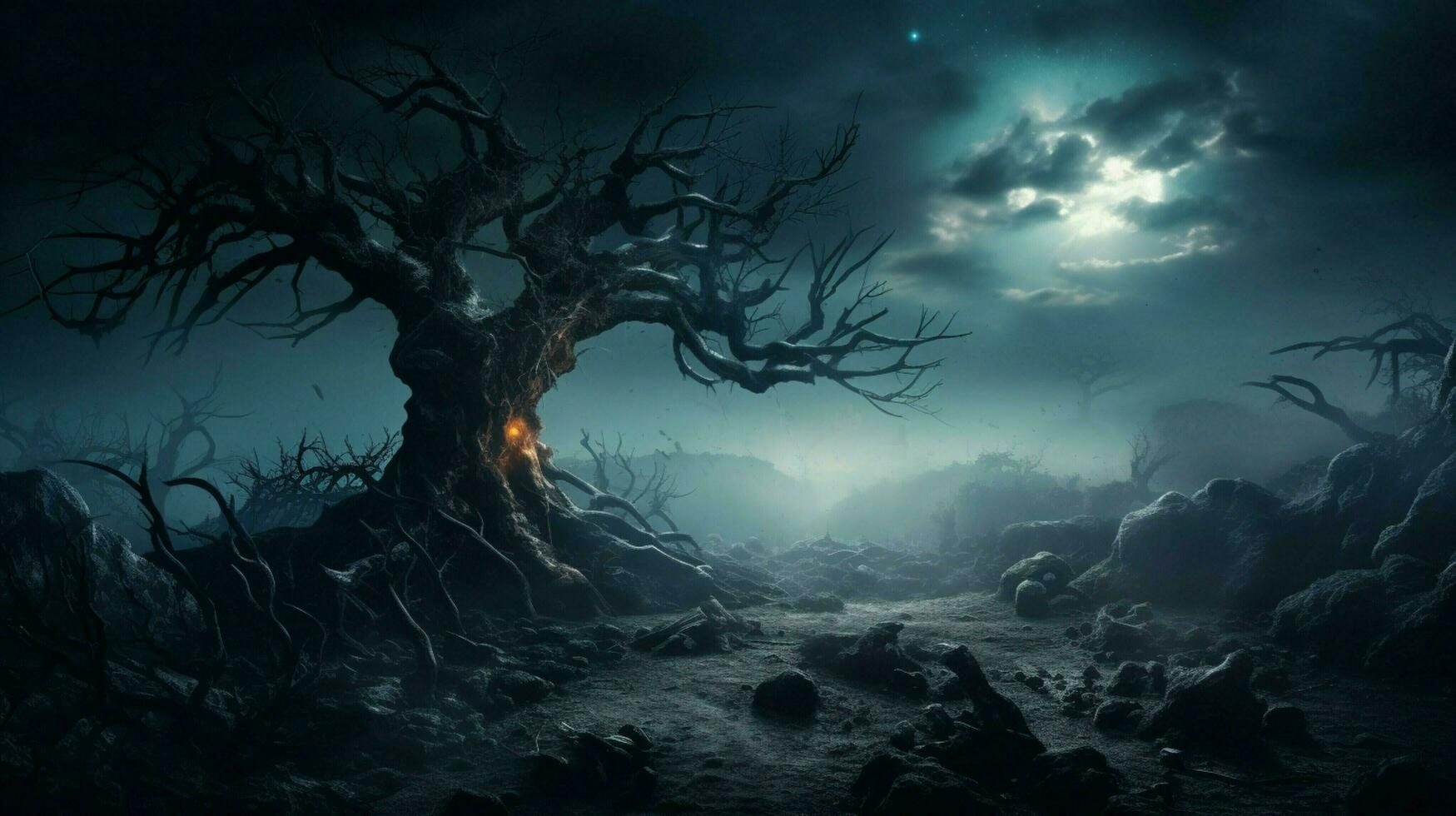 spooky night dark horror foggy old tree evil fear fantasy photo