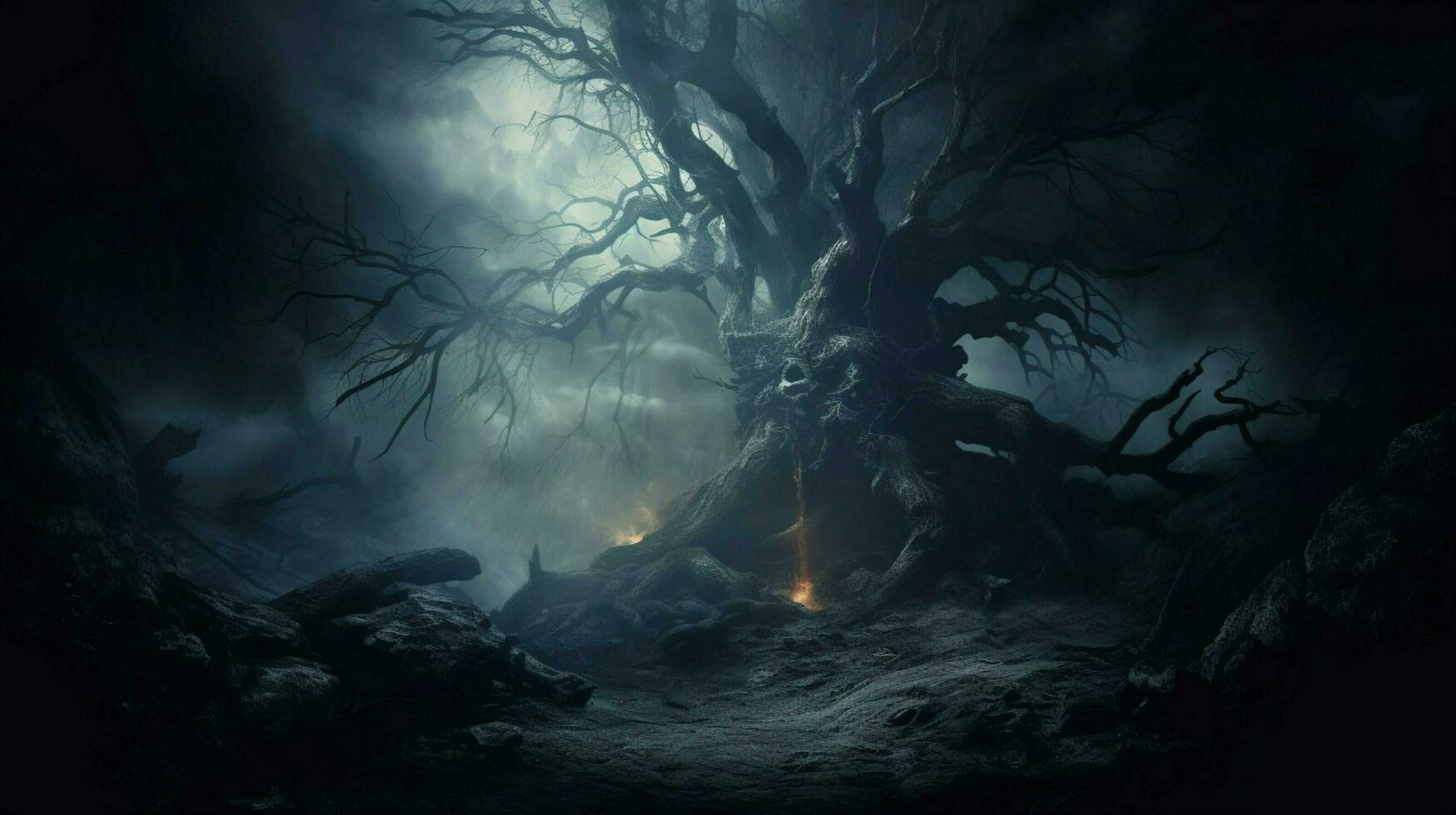 spooky night dark horror foggy old tree evil fear fantasy photo