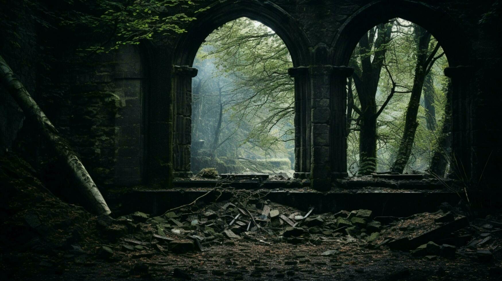 spooky old ruin broken window absence of life photo