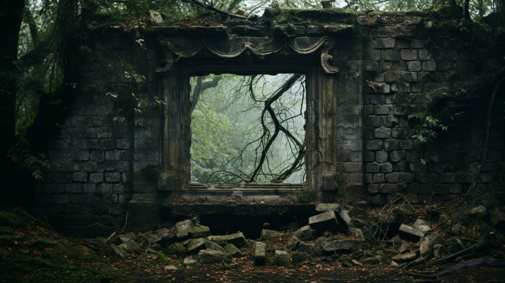 spooky old ruin broken window absence of life photo