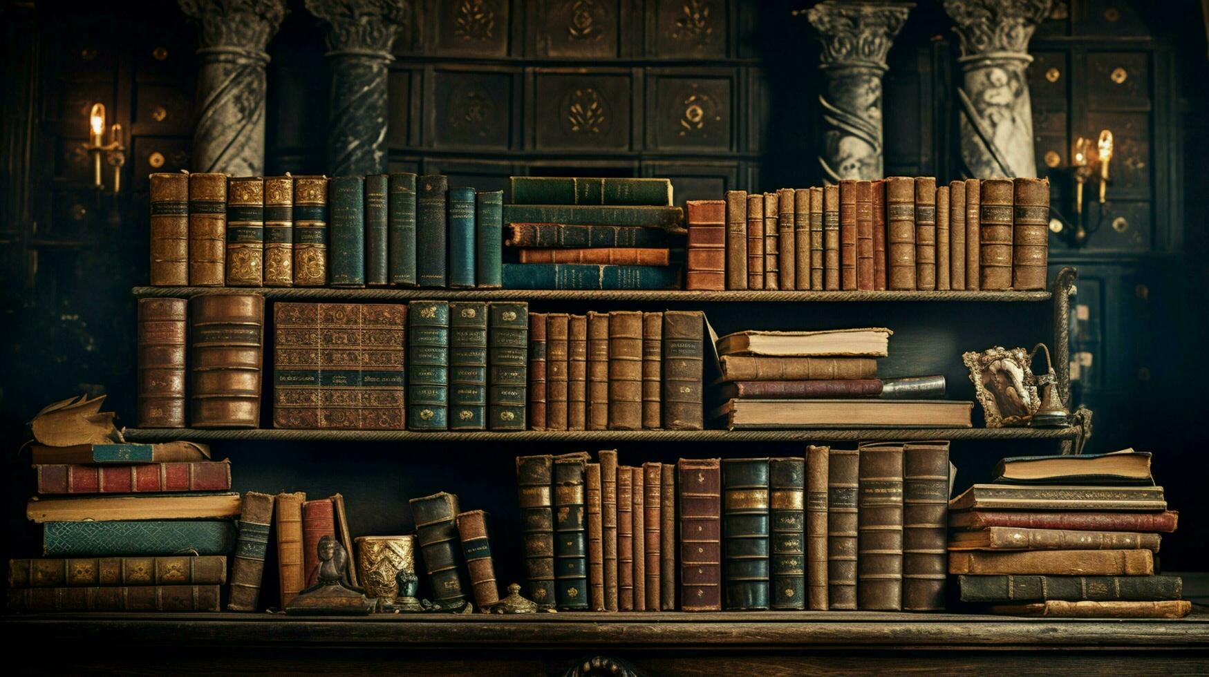 stacks of old literature in antique library photo