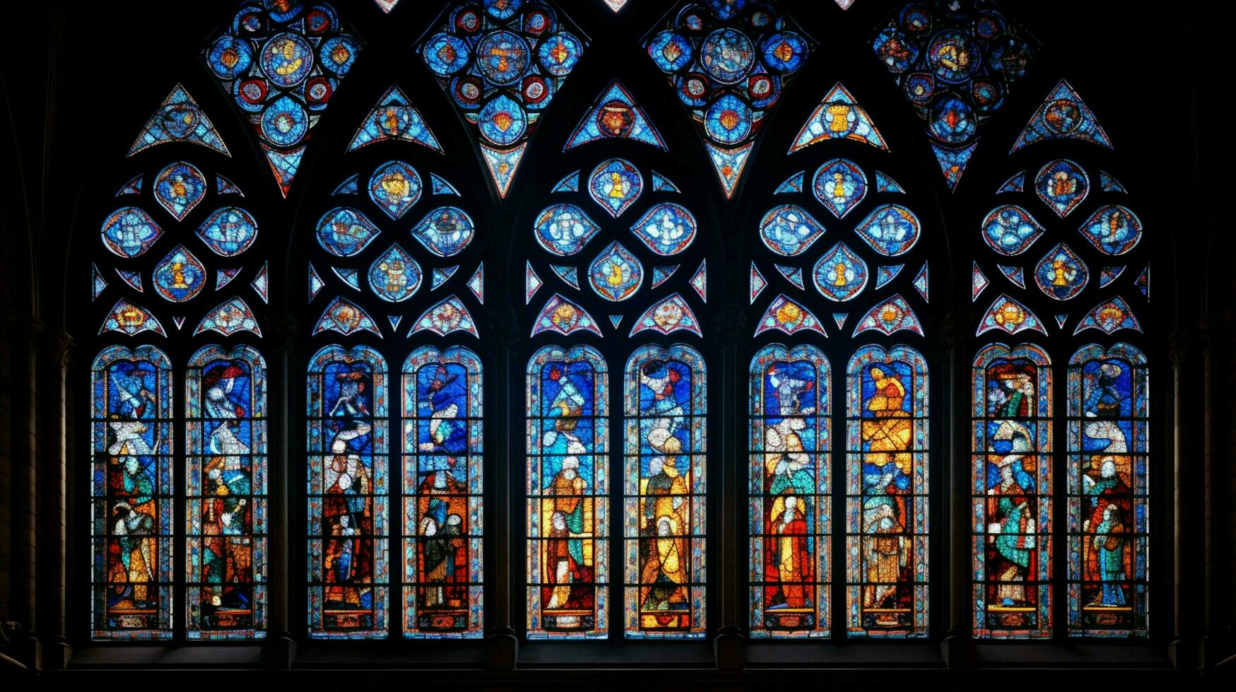 stained glass window illuminates ancient gothic architect photo