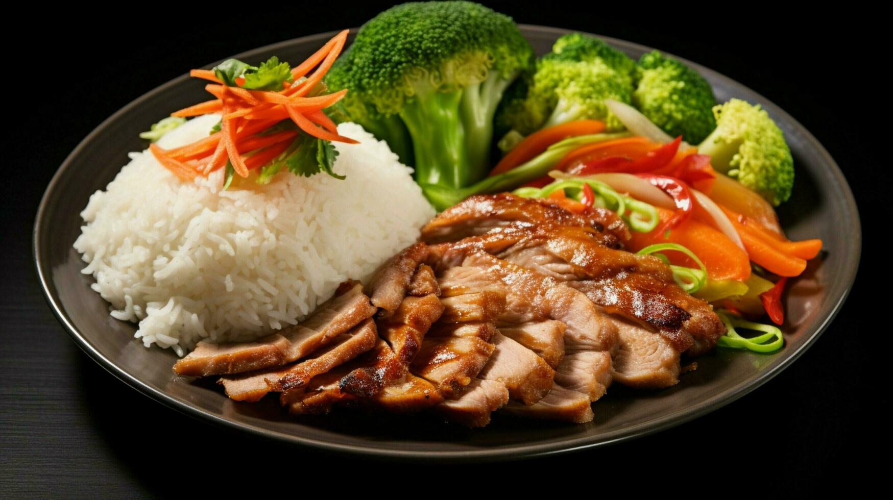 al vapor arroz Cerdo y vegetales en un plato foto