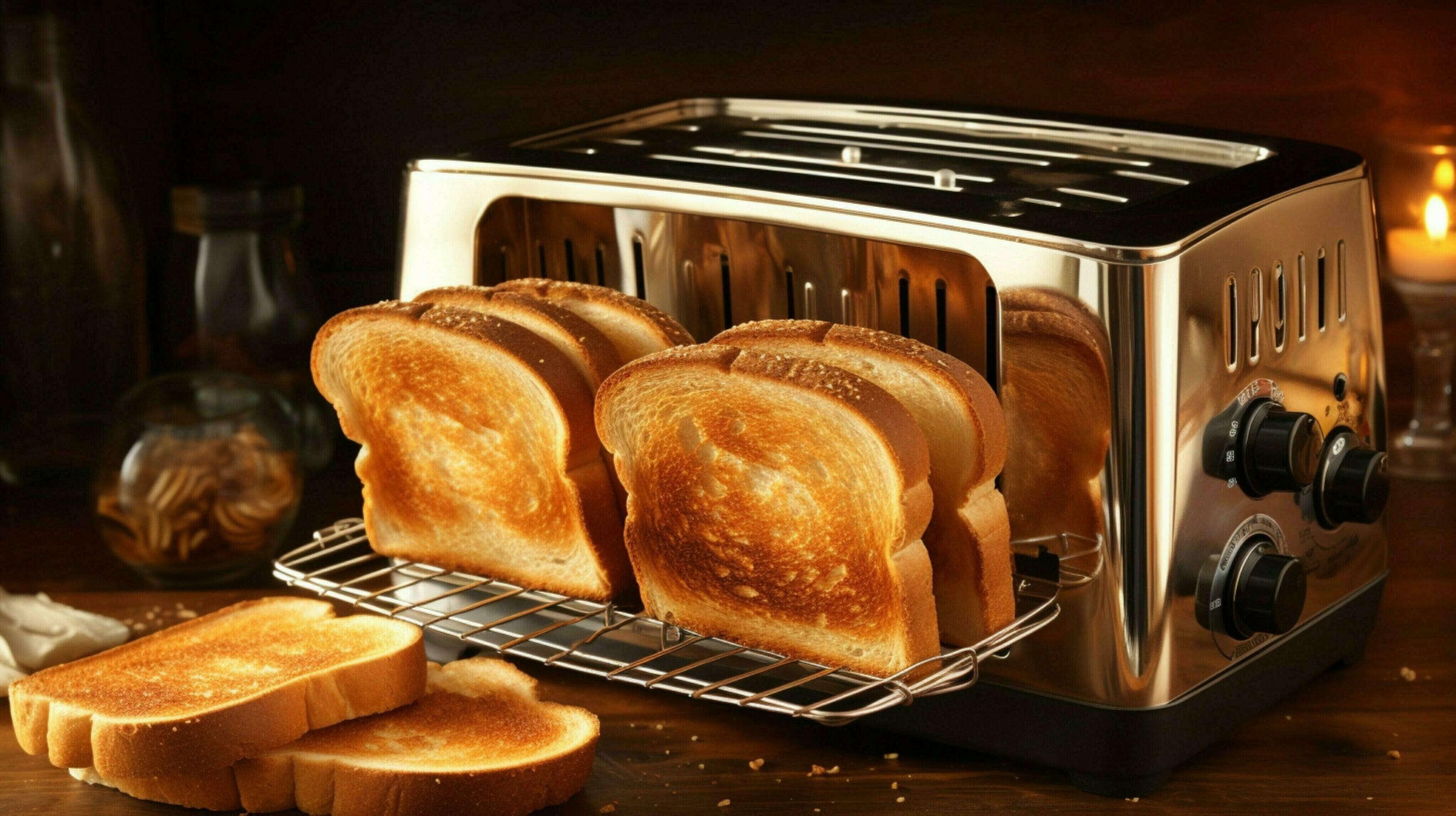 steel toaster toasts fresh bread for meal 32947186 Stock Photo at Vecteezy