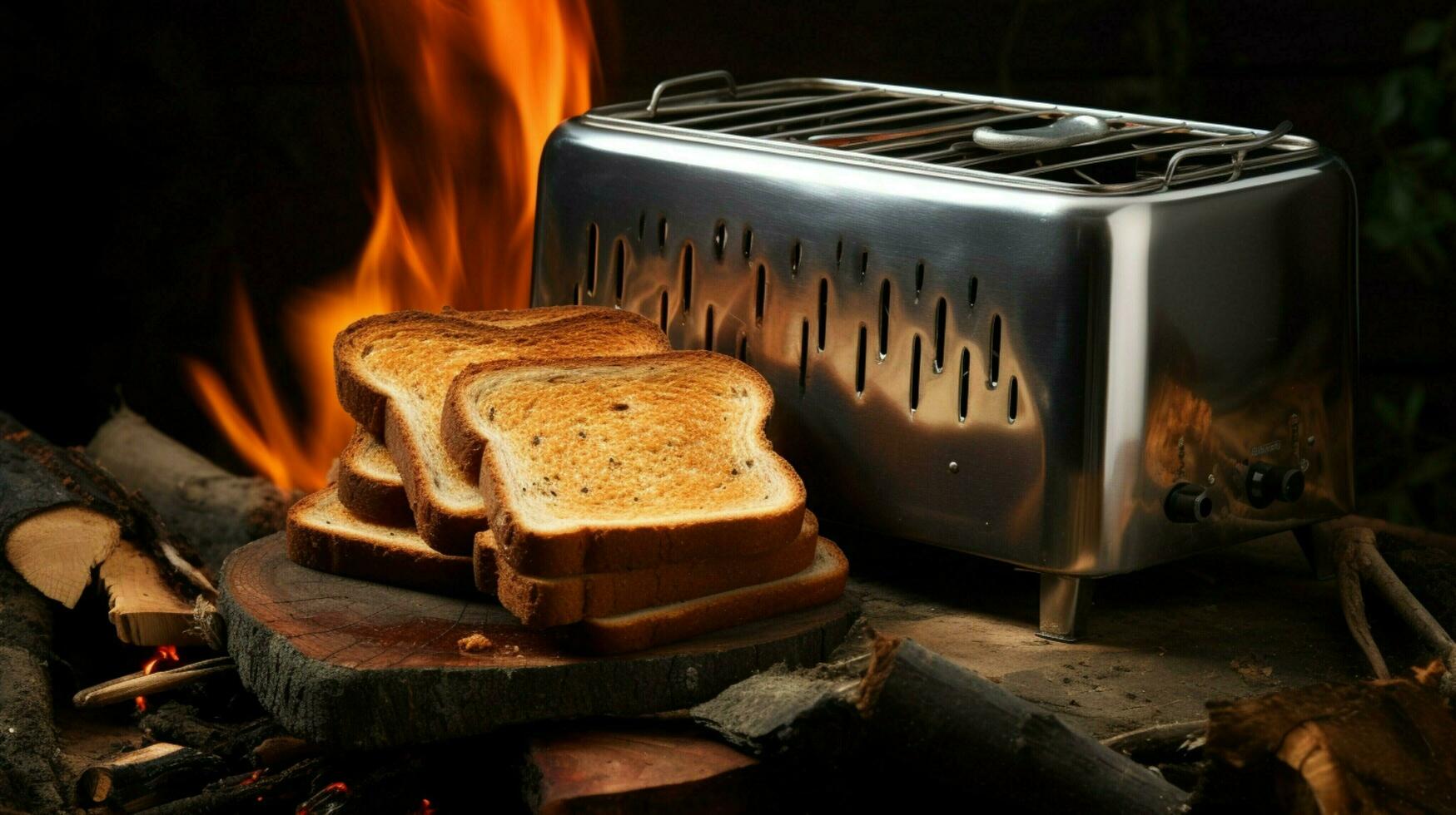 steel toaster toasts fresh bread for meal photo