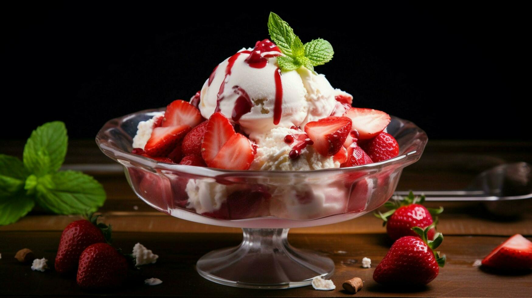 summer gourmet dessert fresh strawberry ice cream photo